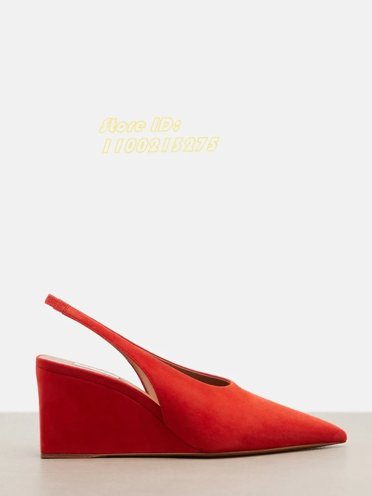 

Red Black Suede Pointy Toe Pumps Back Strap Slip On Runway 2026 Spring Summer Women Dress Shoes Custom Made Slingback Shoe