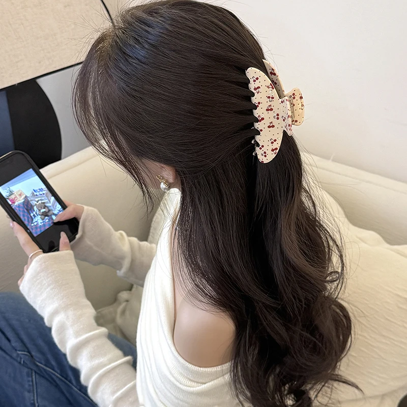 جديد الحلو حجر الراين الكرز روز مشبك شعر سلسلة الفاكهة خلات مخلب كليب مقاطع شعر السلطعون للنساء الفتيات إكسسوارات الشعر #5