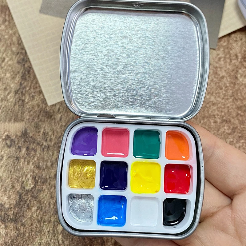 1Pc 12Grid Empty Mini Watercolor Box Portable Watercolor Palette Travel Painting Sketch Moisturizing Box Paint Box Art Supplies