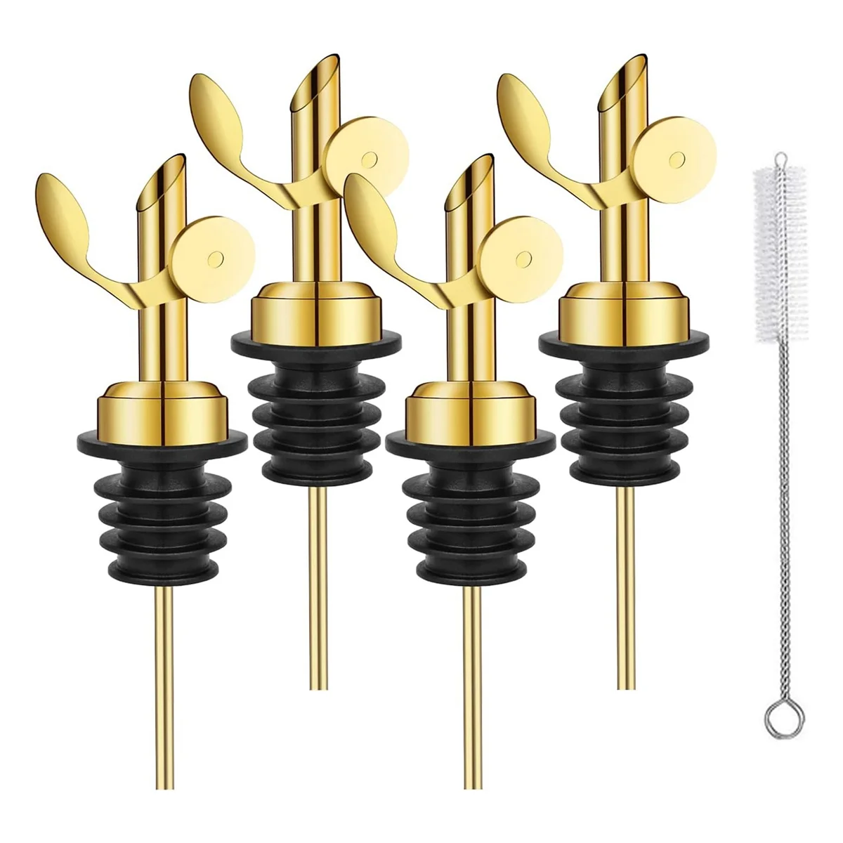 

4 Pcs Stainless Steel Bottle Pourers,Self Closing Olive Oil Dispenser Spout,Auto Flip Feature Liquor Pour Spouts Gold HY