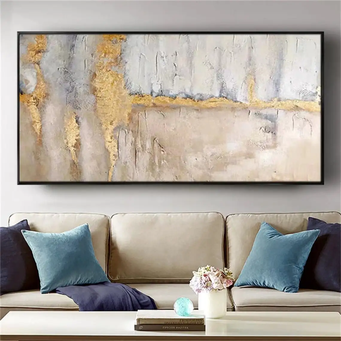 Abstract Hand Painted Oil Painting On Canvas Large Wall Art Gold Color Handmade Paintings Wall Decor Living Room Home Decoration