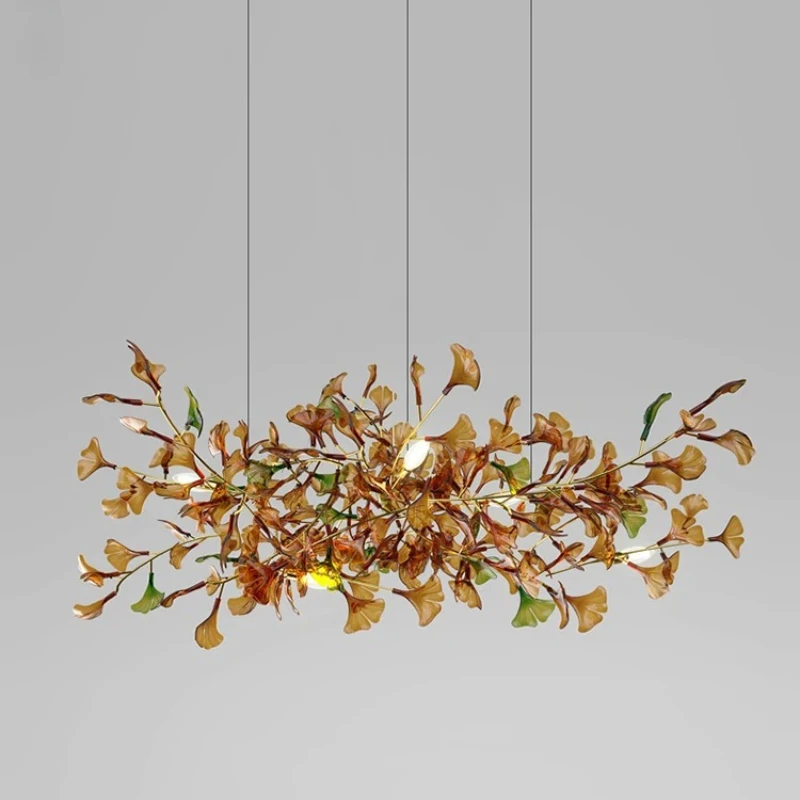

Современные цветные стеклянные светодиодные подвесные светильники в форме листьев для гостиной, ресторана, кофейных столиков, люстра, декоративное освещение для дома