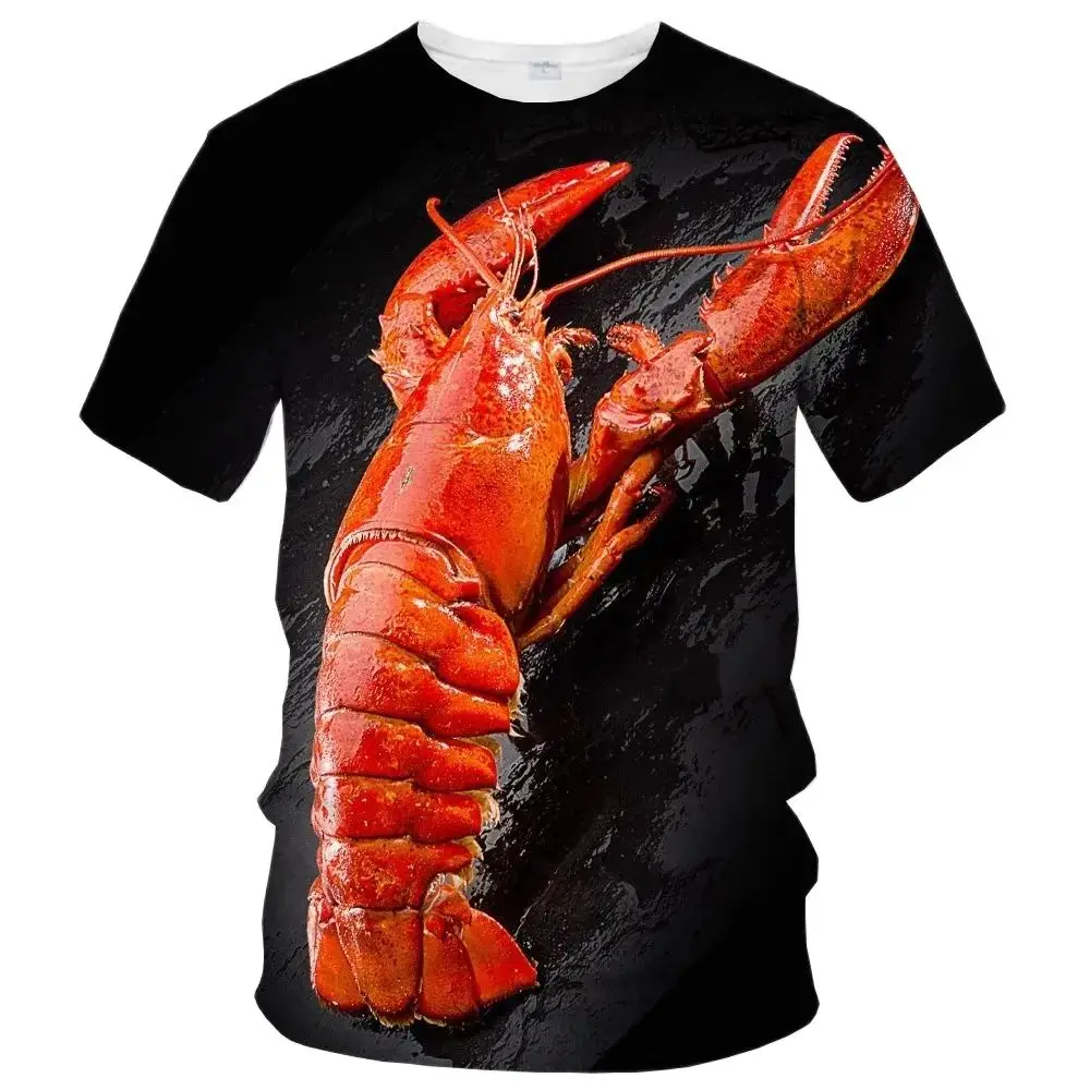 

Men Summer Creative Interesting Shrimp Pattern 3d Printed T-Shirt Personality Casual Breathable Plus Size O Collar Short Sleeve