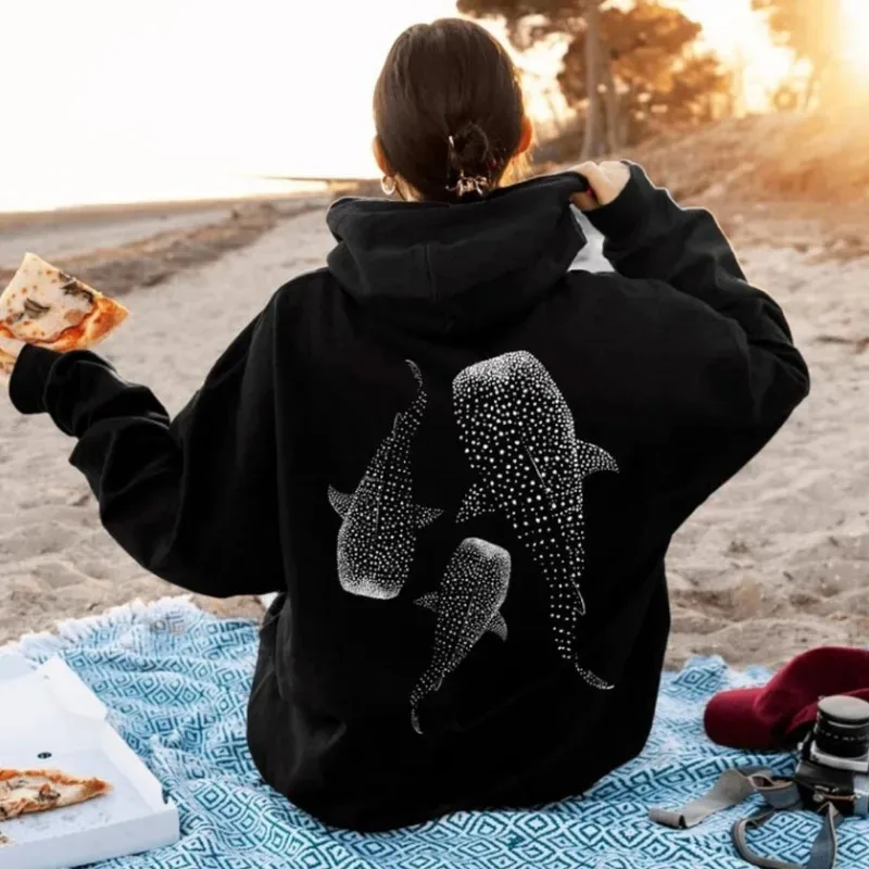Sudadera con Capucha de Tiburón Ballena, Ropa Deportiva Estilo Océano, Regalo para Entusiastas del Océano, Sudadera para Chicas Entusiastas del Buceo