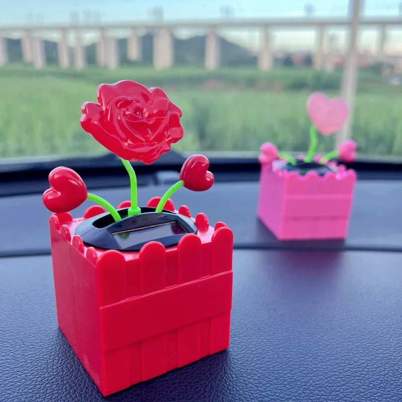 Nova popularidade rosas brinquedos solares diversão criativa solar auto dança balanço amor coração flor decoração do carro ornamentos