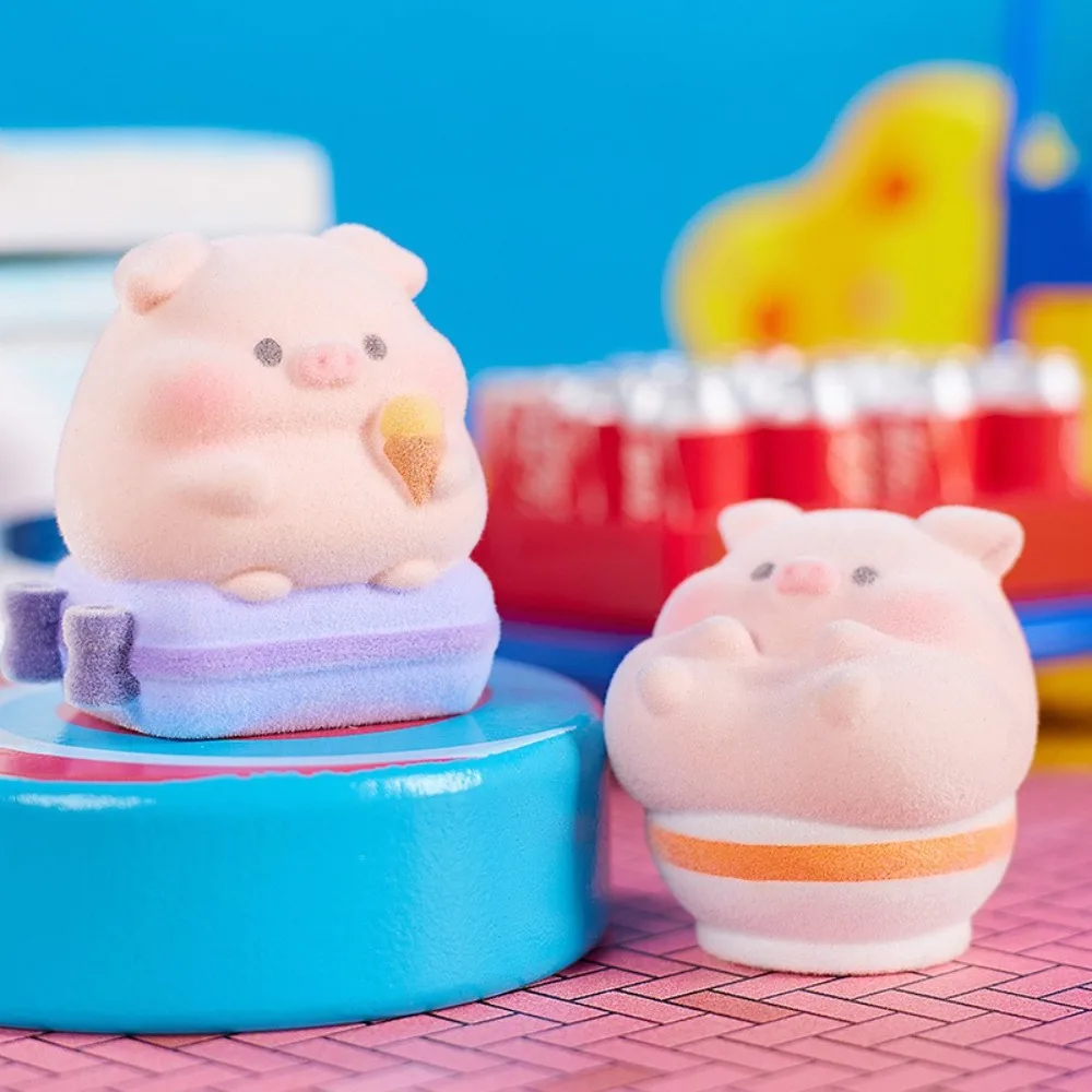 New Cartoon Pink Piggy Figurine Resin Travel Diary Series Miniaturas Ornament Flocking Mini Pig Mystery Box Desktop Decoration