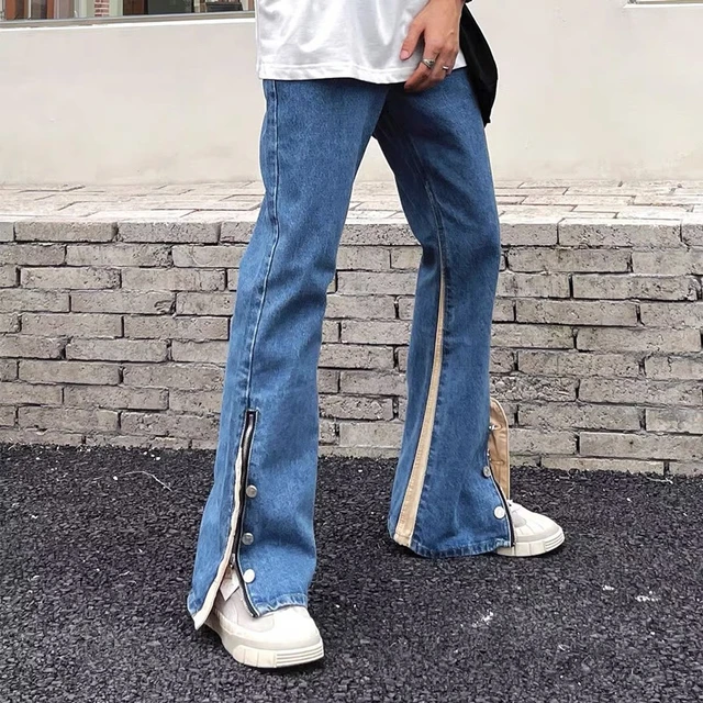 2022 New Fashion Ankle Zipper Blue Baggy Men Flare Jeans Pants 