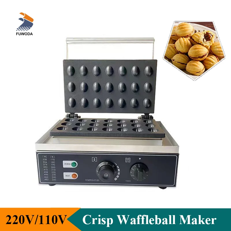 Electric Crisp Waffleballs Maker Stainless Steel 21-Hole Nut Shaped Round Waffle Making Machine Commercial or Household