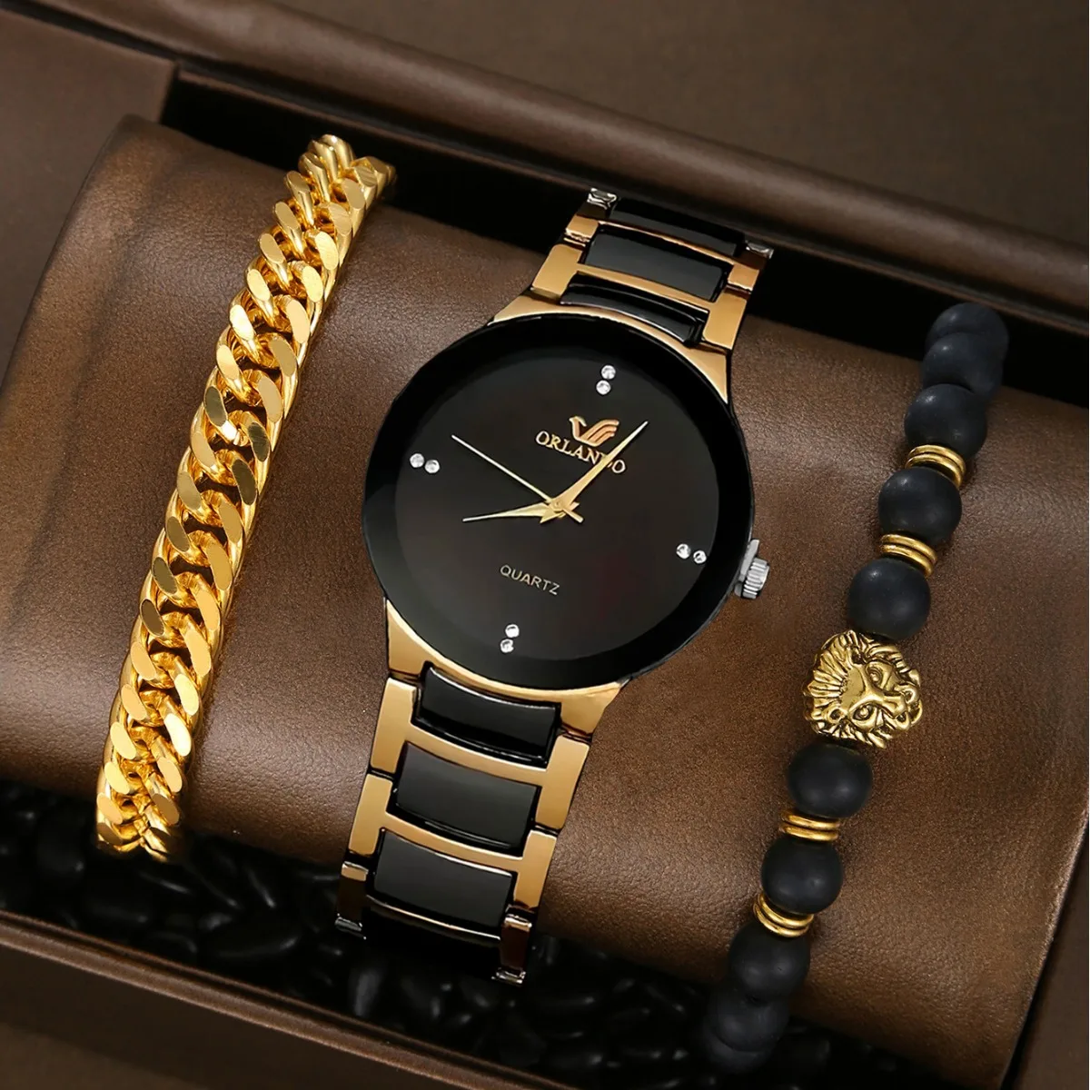 

Мужские деловые часы, модный черный стальной ремешок, мужские аналоговые кварцевые часы, набор браслетов 1/3/5 шт., Relogio Masculino Reloj Hombre