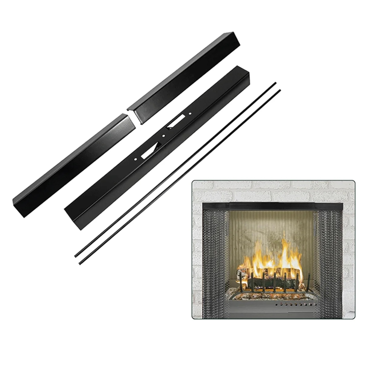 Kit de varilla de chimenea ajustable para pantalla de chispa de chimenea, Kit de varilla y cenefa, instalar para nivelar la malla de la chimenea