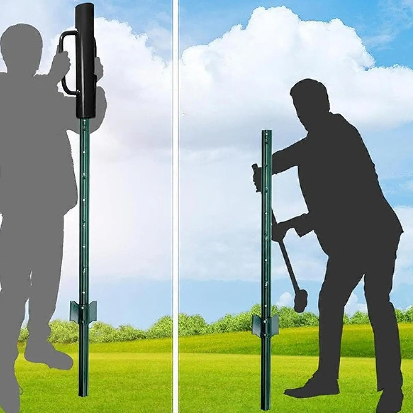

Fence Post Driver with Handles Carbon Steel Sturdy T Post Pounder Pole Driver for Farm Wire Fencing Industrial Site Channel