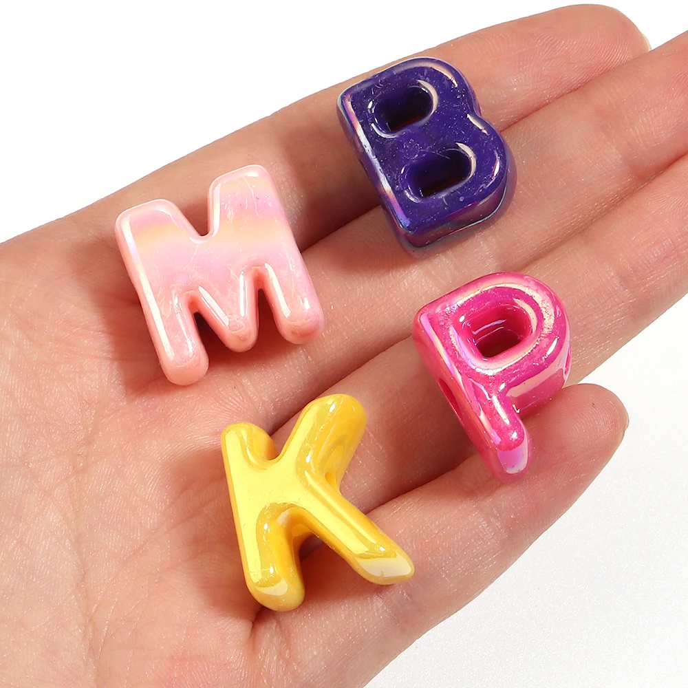 10-26pcs AB Iridescent Letters Acrylic Beads Alphabet Loose Spacer Beads for DIY Bracelet Keychain Jewelry Making Accessories view 3