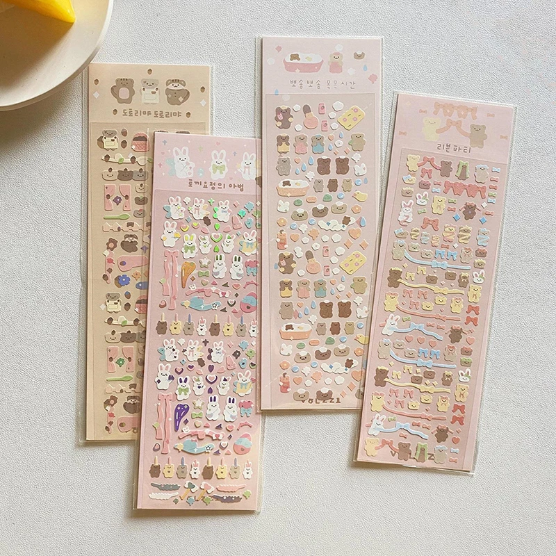 1Pc Korean Popular Cartoon Bunny Bear Laser Sticker Scrapbooking Stick DIY Material Stationary Kawaii Art Decoration Supplies