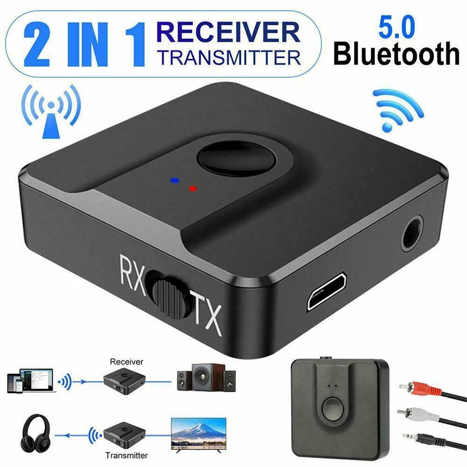 2-In-1 Wireless Audio Adapter Bluetooth Receiver Transmitter 3.5mm Jack AUX Lossless Sound MIC For Car Speaker TV PC