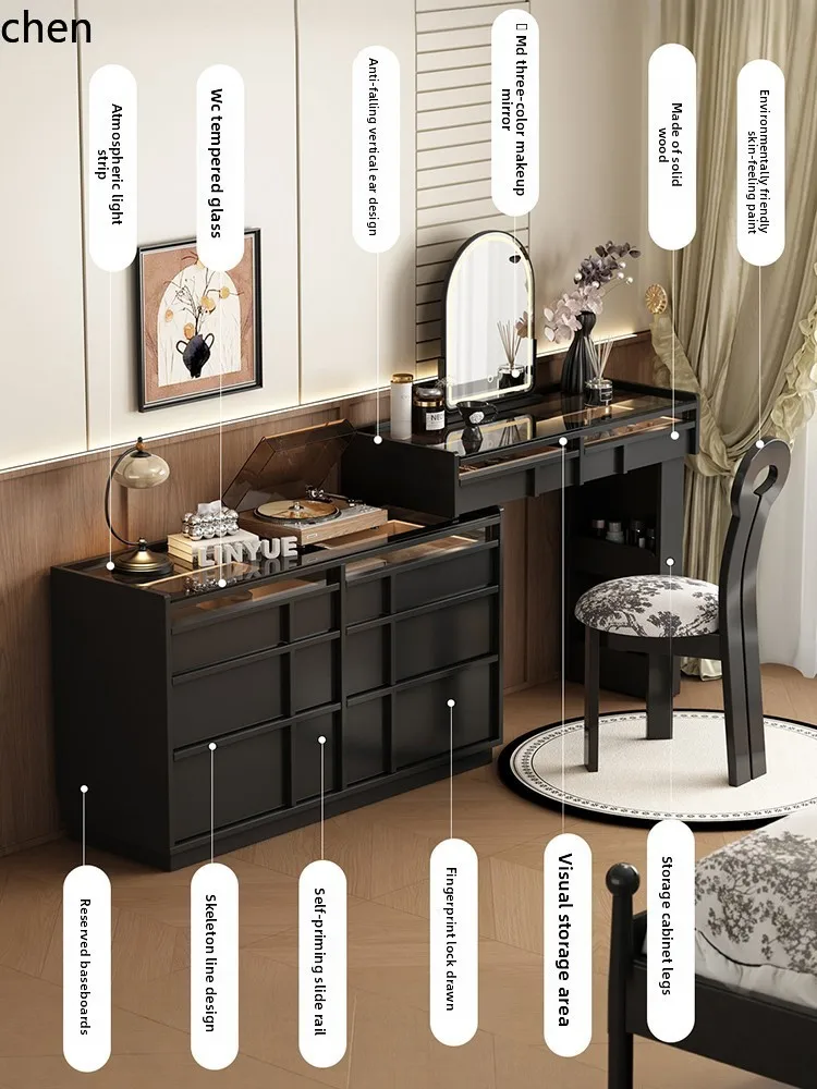 

QZT solid wood dresser chest bedroom storage retractable makeup table