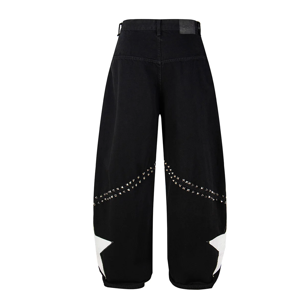 Trendy Wide Leg Jeans Pants With Star Print High Street Loose Fit Vibe Style Hip Hop Denim Trousers With Studs Accent Jeans