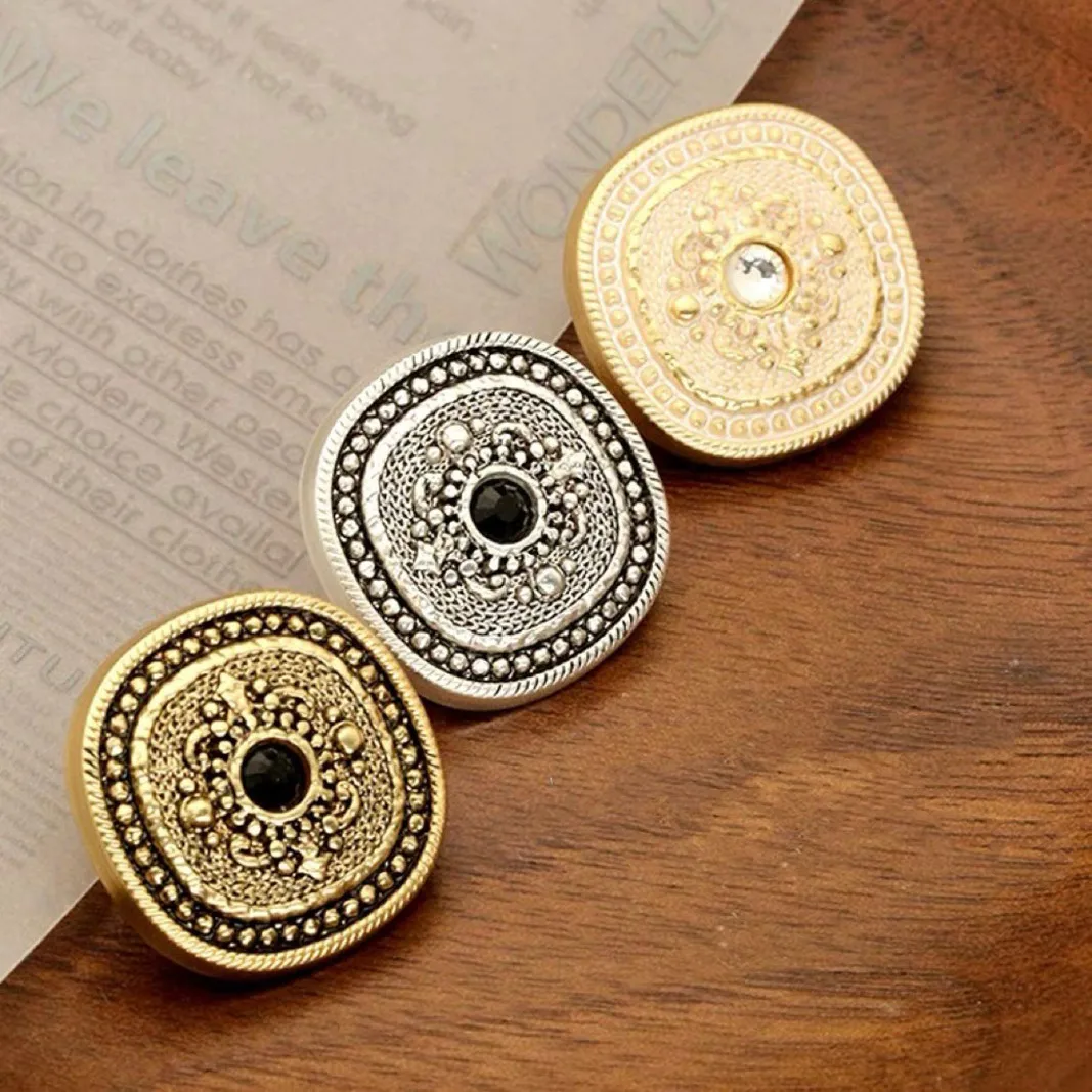 6PCS/Lot Square Diamond-encrusted Metal Buttons DIY Sewing Retro Luxcy Square Buckle Sweater Sew Needlework