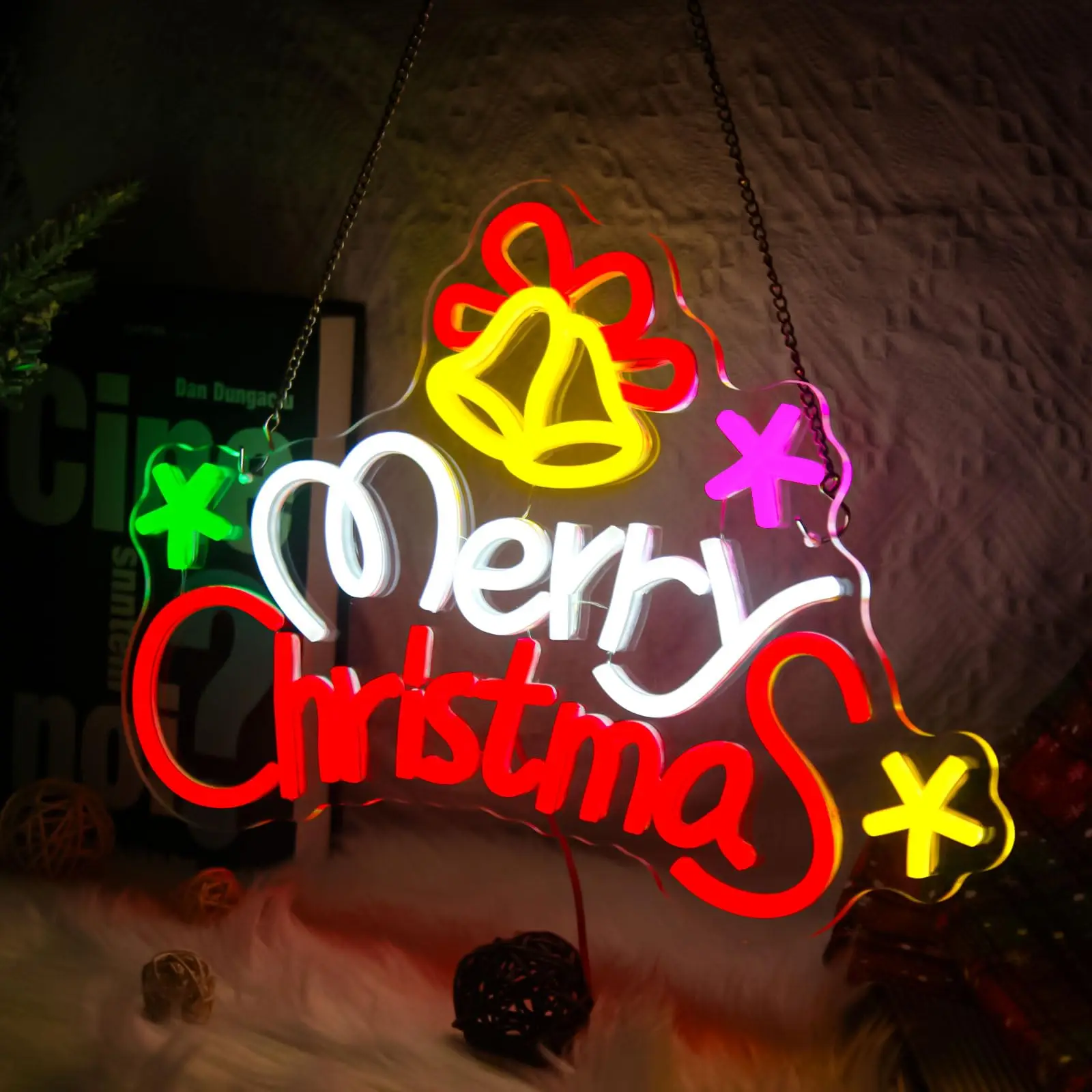 الملونة عيد ميلاد سعيد أجراس النيون تسجيل USB عكس الضوء ضوء النيون تسجيل جدار ديكور للحزب المنزل متجر نافذة الباب بار عطلة Fes