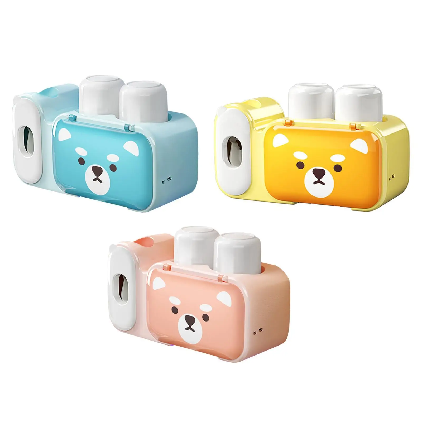 Kids Toothbrush Holders Detachable Space Saving USB Rechargeable Cute 2 Cups Toothbrush Rack for Bathroom Shower Wash Room Home