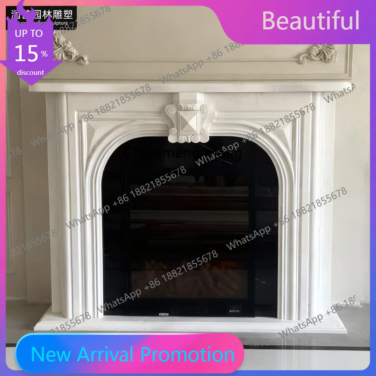 02M Marble fireplace living room decorative cabinet stone carving white marble French natural mantel