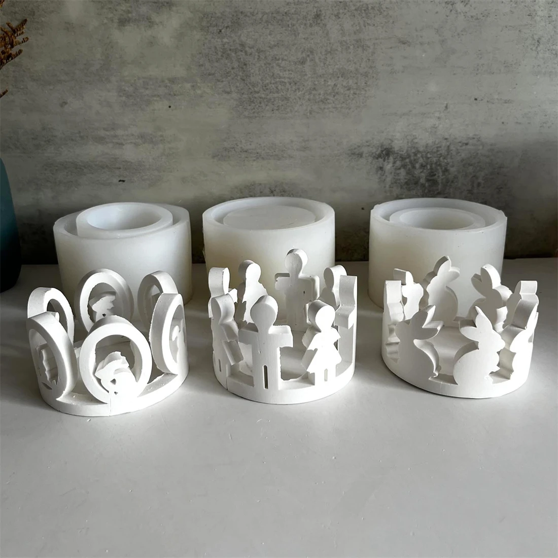 Hollow House Candle Holder Silicone Mold DIY Round Candlestick Gypsum Tray Ornament Molds DIY Concrete Resin Craft Making Mould