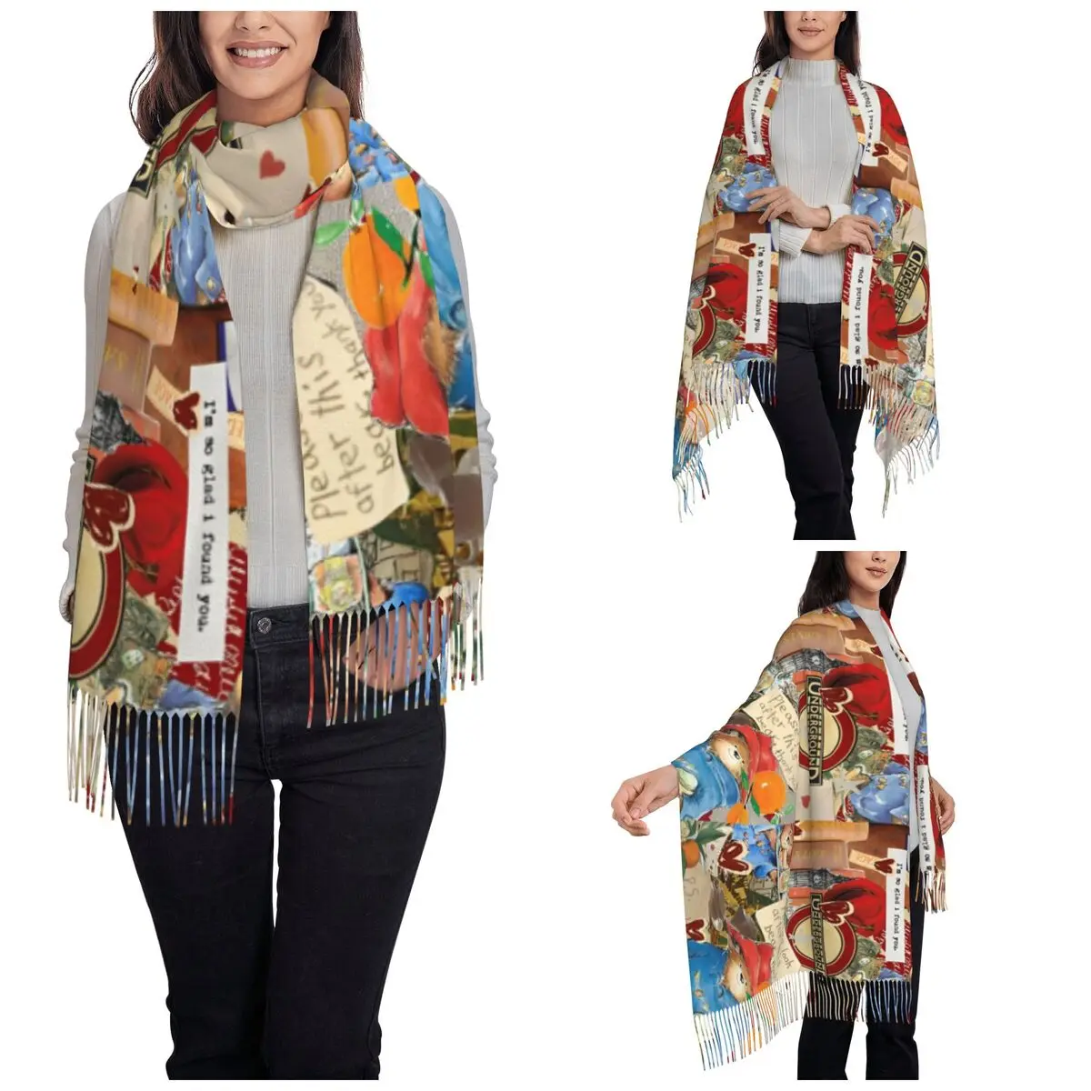 Britain Paddington Brown Bear Shawl Wrap for Womens Winter Large Soft Scarf Cute Movie Cartoon Neckerchief Shawl Scarves