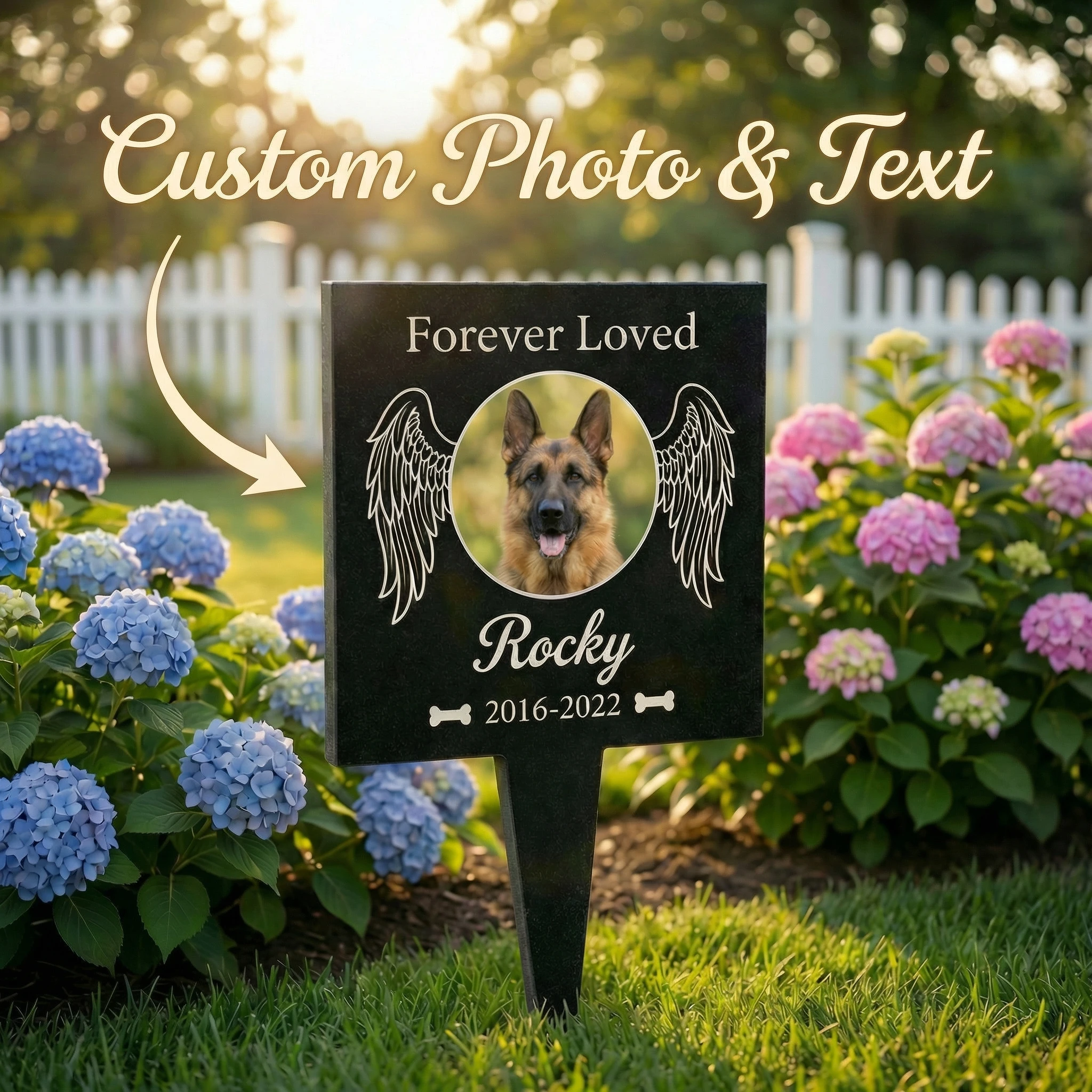 Custom Personalized Pet Memorial Stake,Weather‑Resistant,UV‑Protected,Angel Wing Design,2D Black Grave Marker,Pet Loss Keepsake