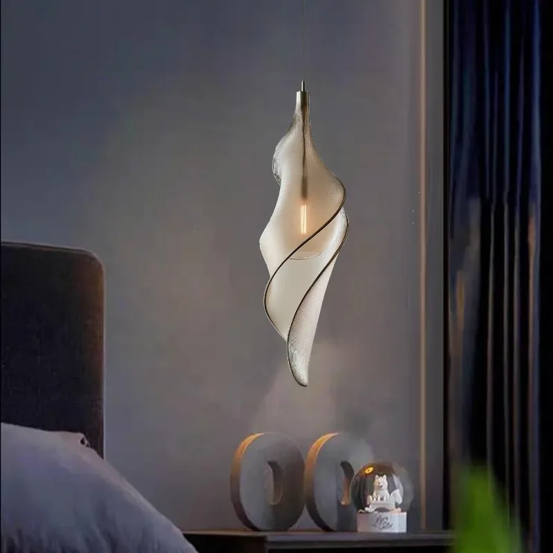 French Conch Light Luxury Transparent Resin Dining Room Bedroom Bedside Pendant Lamp  Island Staircase Pendant