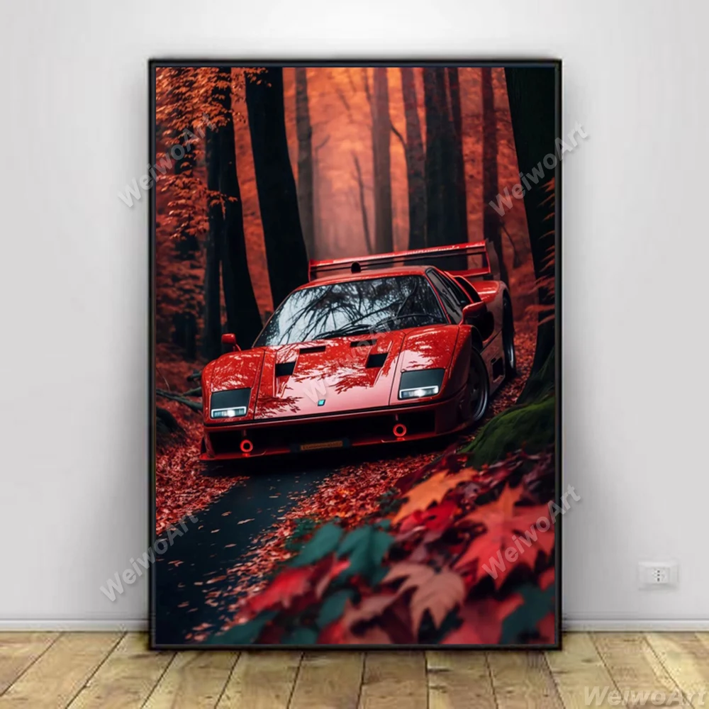 ملصق سيارة فاخرة لغرفة المعيشة ديكور ، الأحمر والأسود Ferraris-F40 قماش اللوحة ، السيارات الحديثة جدار الفن ، يطبع الصورة
