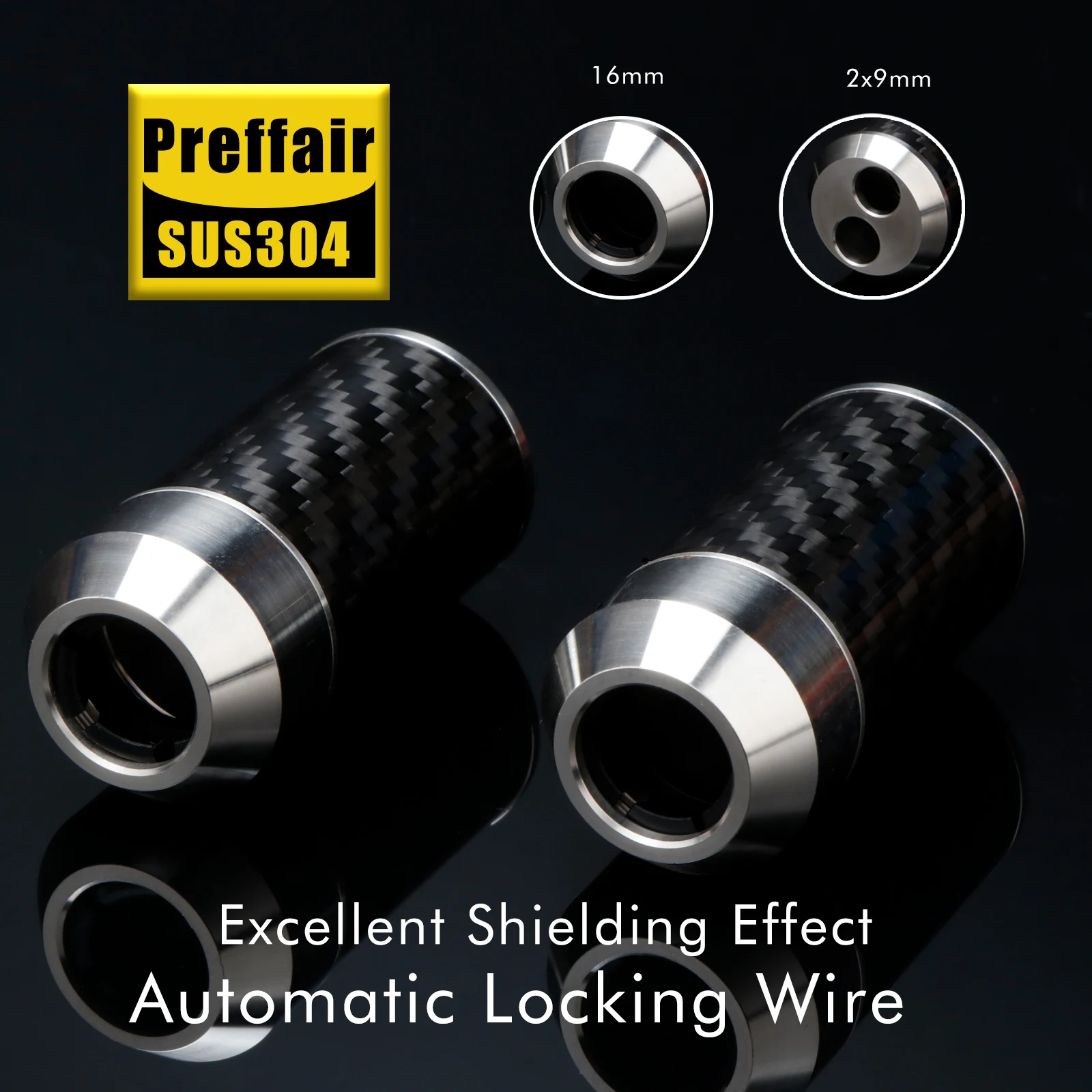 Preffair A1606B A1609B 4 stuks 304 roestvrij staal koolstofvezel broekkabel Y-splitter voor audio-/luidsprekerkabel 16 mm tot 2 * 9 mm / 6 mm