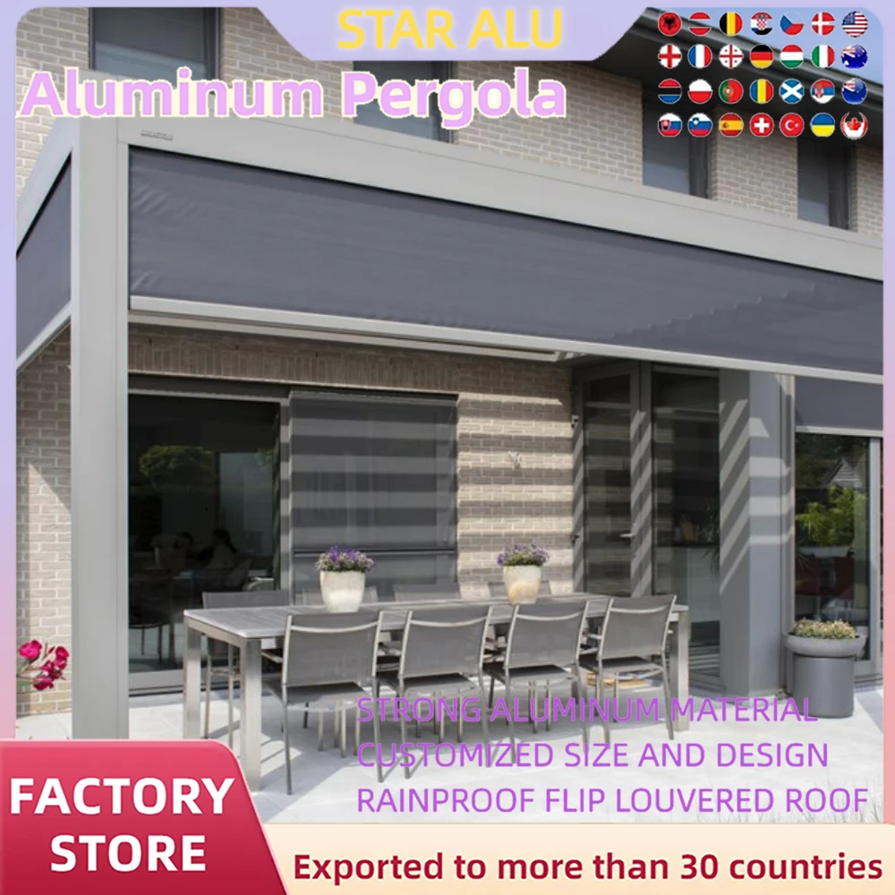 

Bioclimatic Aluminum Pergola customized size Outdoor Beach Swimming Pool Aluminium Louvered motorisées pergolas shed
