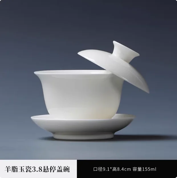 Hoge witte porseleinen theeset, Sancai Bowl, Cover Bowl, theemaker, groot theekopje Gaiwan, puur wit porselein, respect theekom
