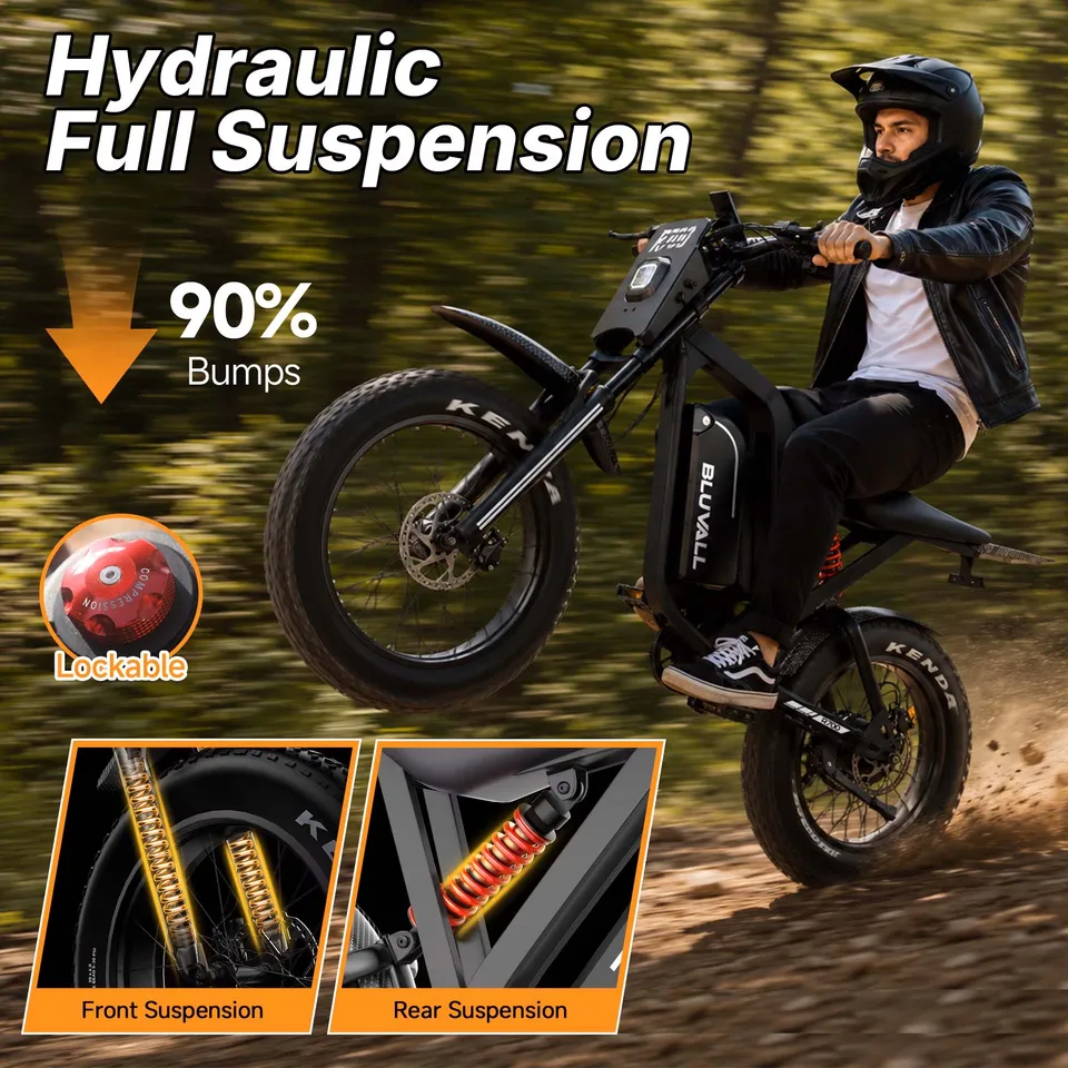 US Stock Electric Bike Ebikes for Adults 2500W 52V 25Ah 35MPH 70Mi 20" All Terrain Fat Tire Off Road Dirt Bike Full Suspension Hydraulic Brakes UL2849 image 8