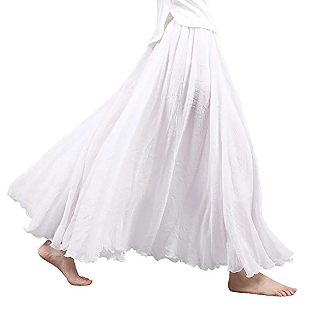 

Women's Linen Skirt Spring Summer Vintage Bohemian Beach Casual Skirt Solid Colour Loose Pleated Versatile Long Half Body Skirt