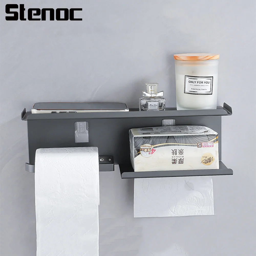 

Настенный держатель для туалетной бумаги без сверления, с подставкой для телефона, двойного назначения, для ванной комнаты