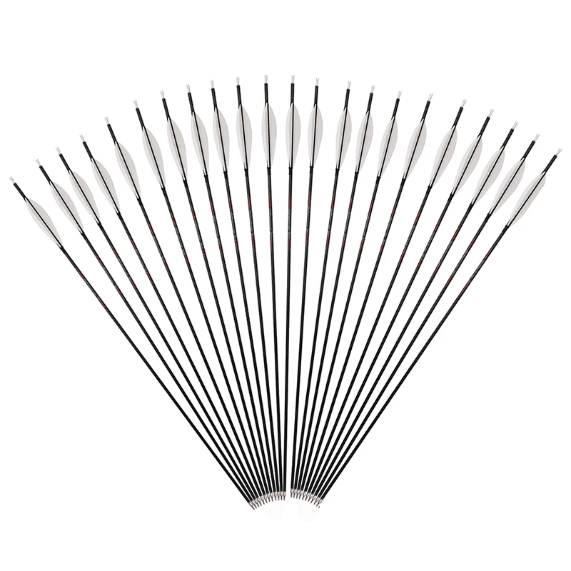 6/12ps Pure Carbon Arrow ID6.2mm 32\'\' Spine 300 350 400 500 600 700 800 5\'\' Turkey Feather Archey For Recurve Compound Bow