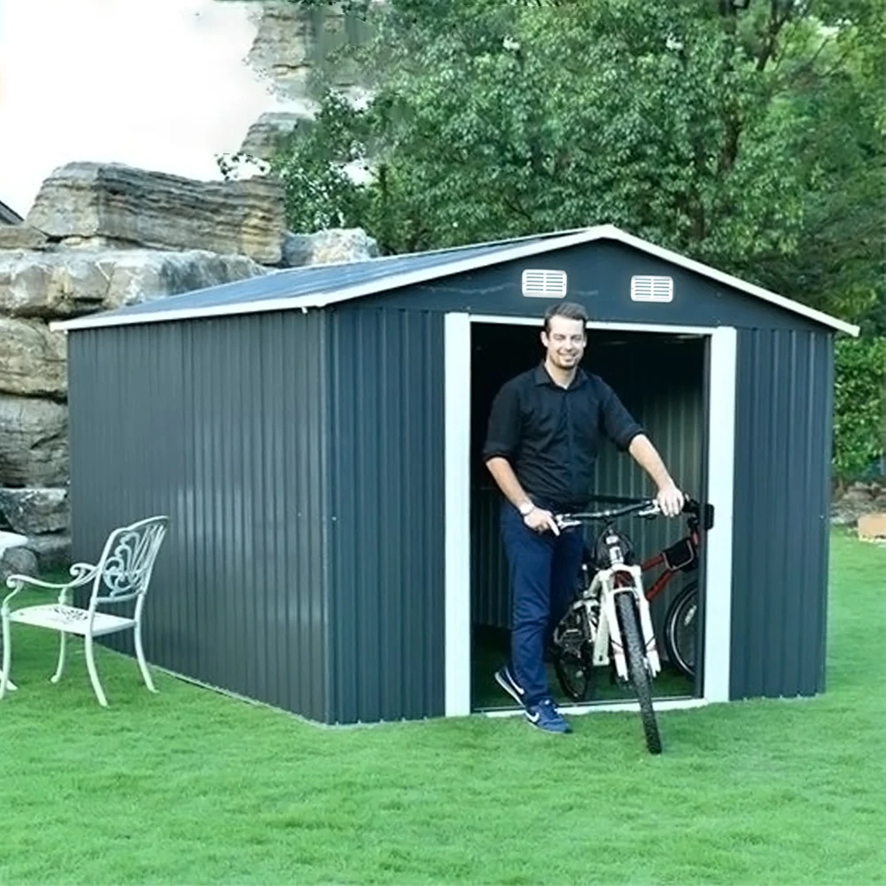 【Breeins】Metal Garden Shed Storage Tool Sheds Outdoor 12x10 FT Black Waterproof Backyard Utility