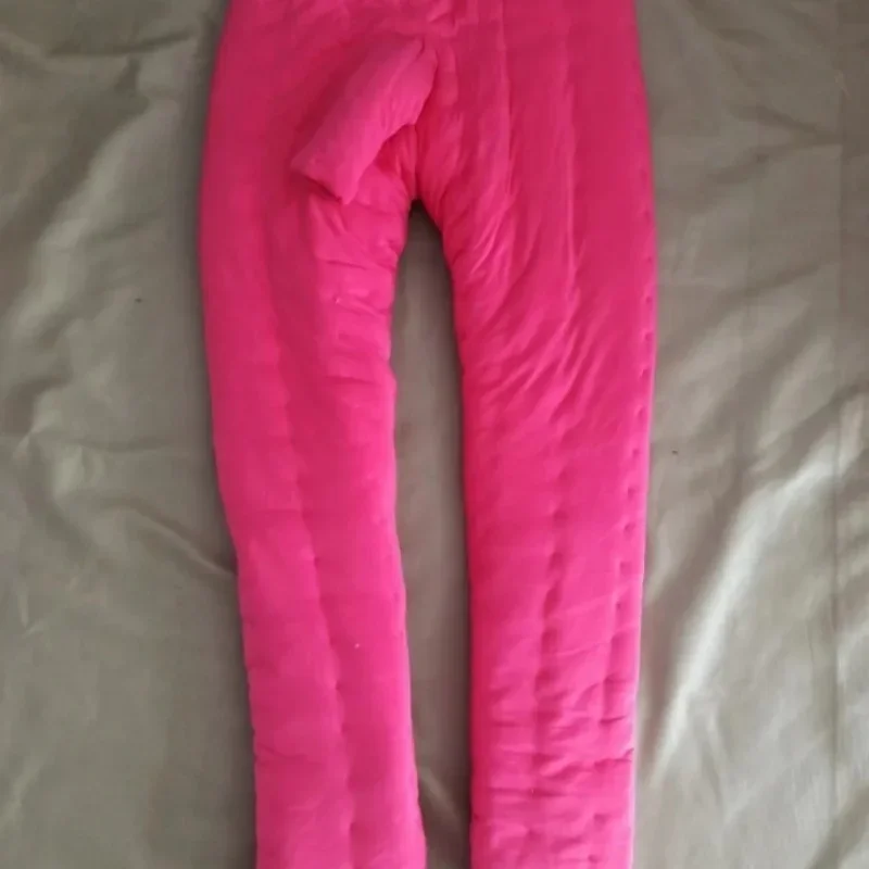 Men's Filled Cotton Rose Red Trousers With Sheath Soft Puffy Warm Pants Fetish Couple Sexy Costumes DJ Club Bar BF Private Party