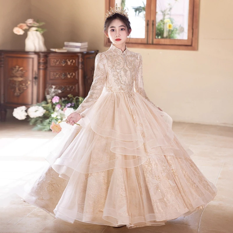 

Новое детское платье в китайском стиле 2026 года: винтажное платье принцессы с воротником-стойкой для девочек, нарядное платье для девочек на день рождения и торжественные мероприятия