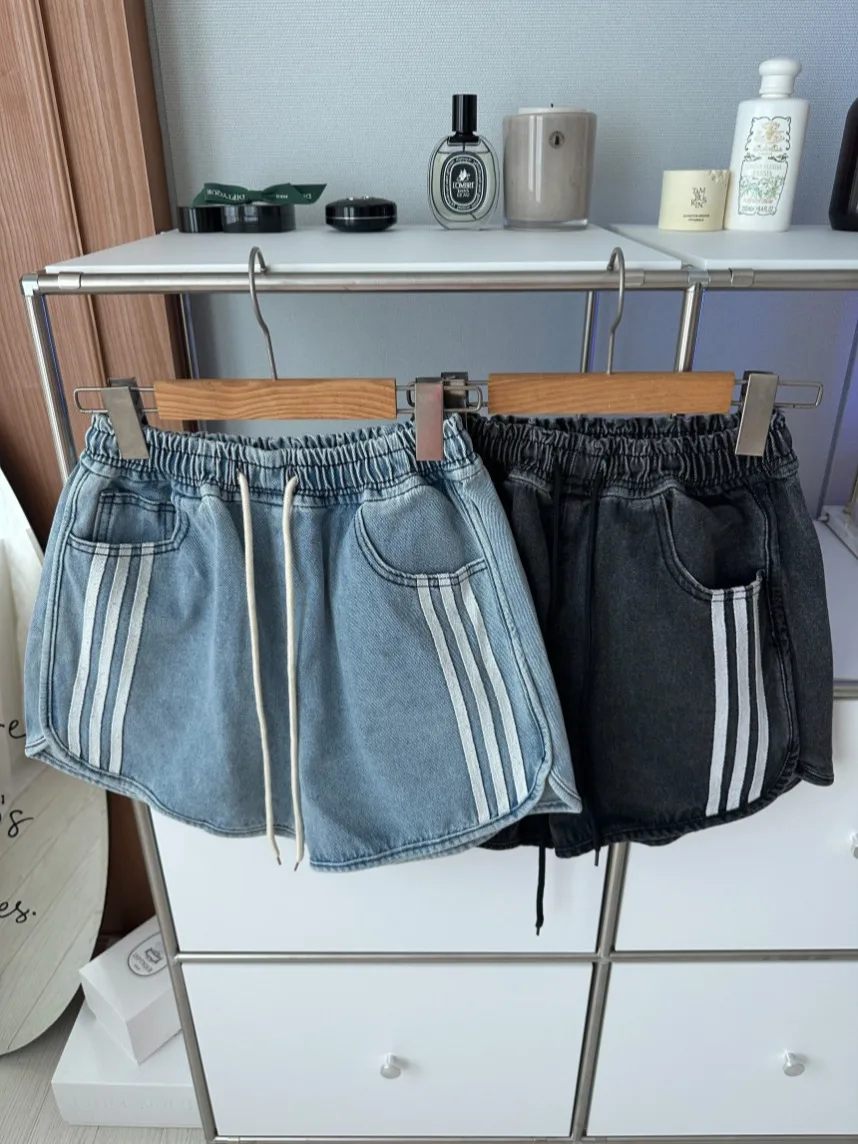 

Летние шикарные винтажные полосатые широкие брюки с высокой талией, джинсовые брюки, женские цветные блузки с поясом, повседневные джинсовые узкие брюки