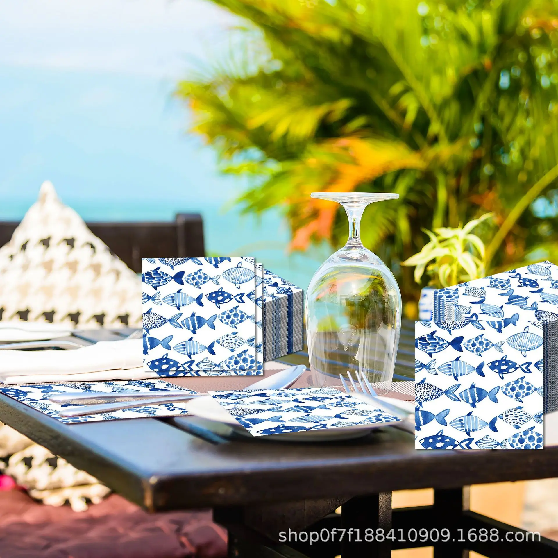 20/40/60/80/100pcs Fish Paper Napkins Watercolor Sea Ocean Luncheon Napkins for Fishing Party Decors Restaurant Kitchen Supplies