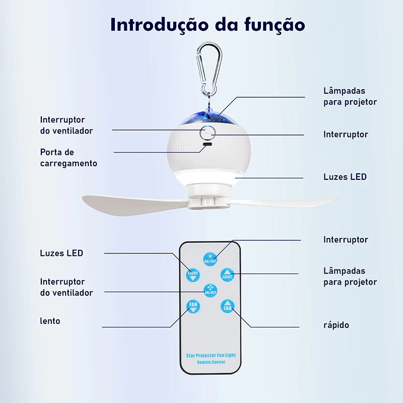3 Speed Portable Silent Ceiling Fan, 3 Speed LED Light, No Need to Install Fan Light