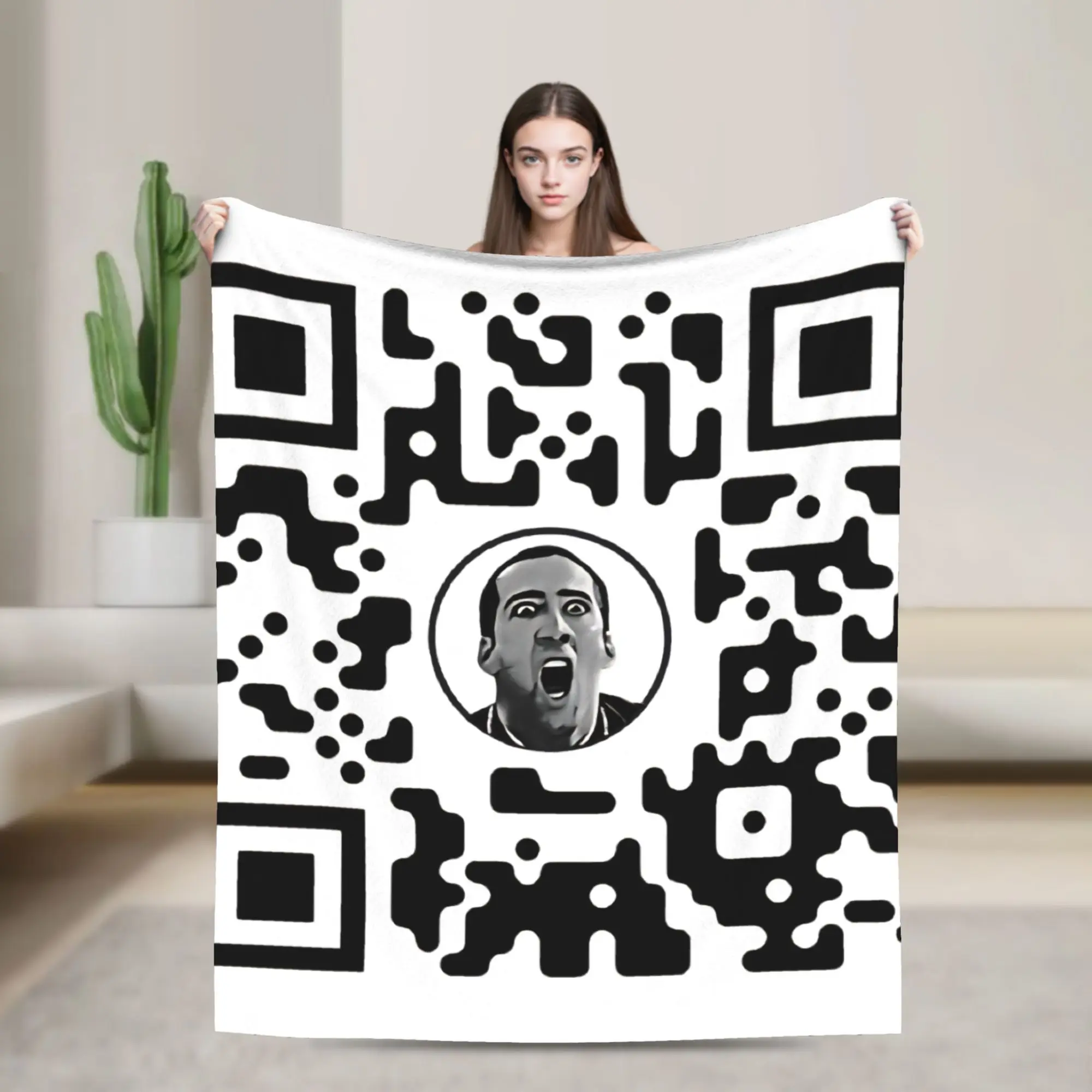 Nicolas Cage Bar Code Fleece Throw Blanket  Blankets for Sofa Outdoor Ultra-Soft Bedroom Quilt