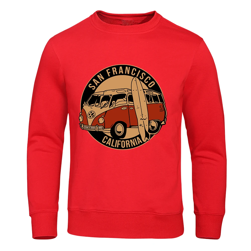 San Francisco California Vintage School Bus Sweatshirt Man Big Size Hooded Casual Autumn Fur-Liner Hoodies Fashion S-Xxl Tops