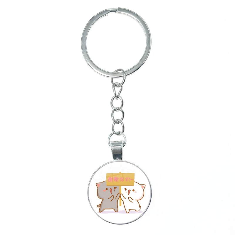 Mitao-Cat Glass Keychain para Casais, Schoolbag Ornamentos, Pingente Charme, Chaveiro, Presentes Da Jóia, Vermelho, Net, Bonito, Péssego, Casal