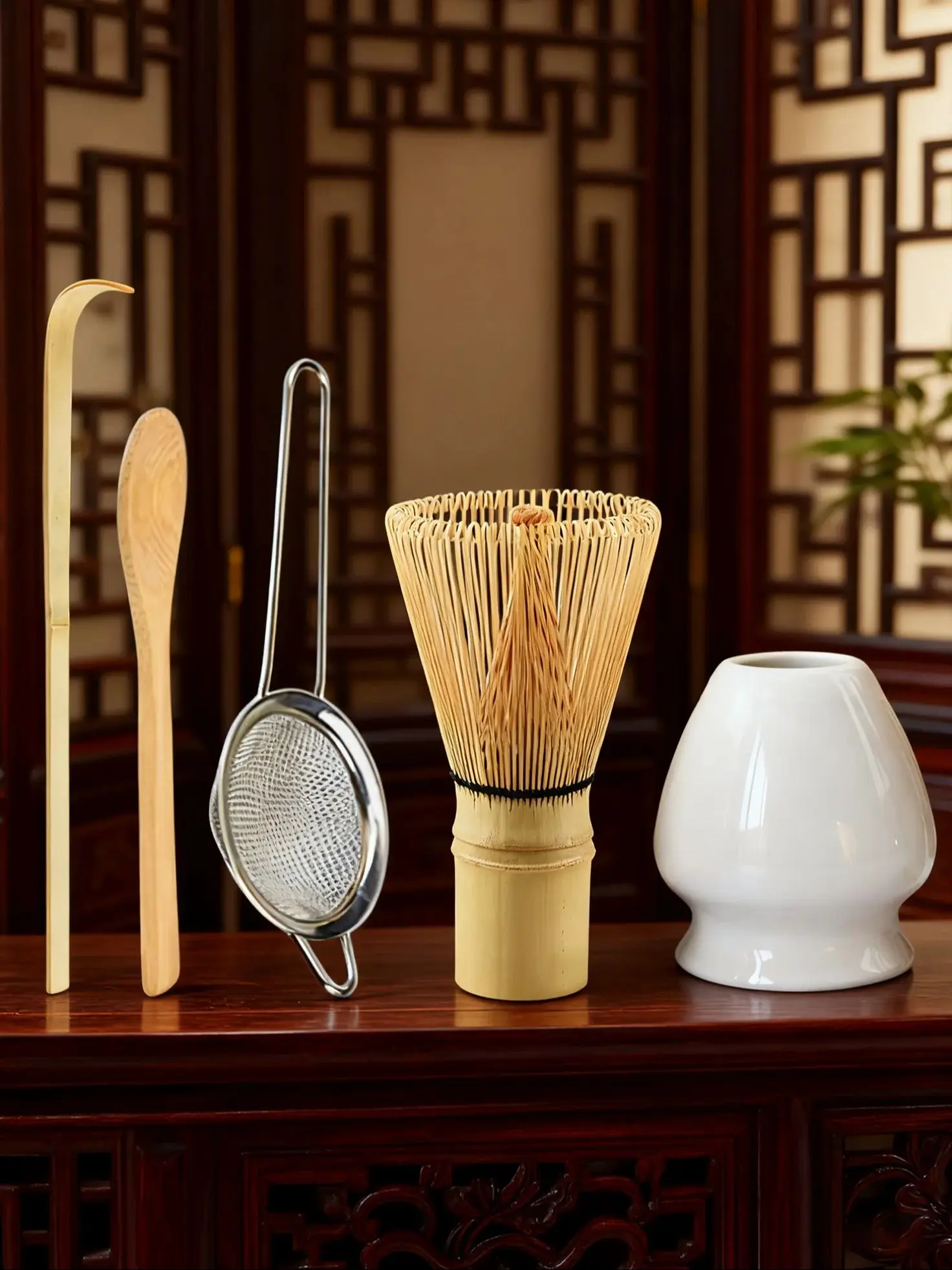 5-teiliges Matcha-Schneebesen-Set – Bambus-Schneebesen, Teesieb, Schaufel, Löffel, Sieb, Schneebesenhalter, perfektes Matcha-Starter-Set für Matcha – Detail 1