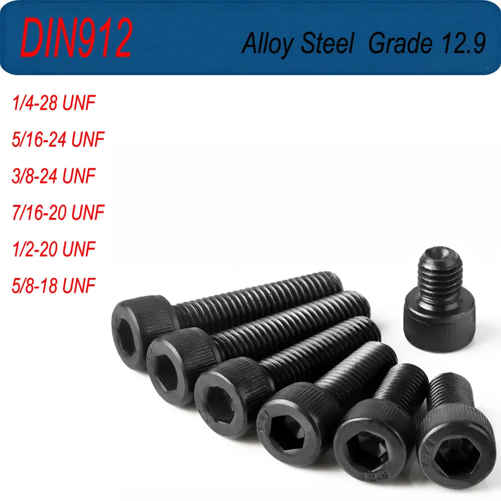 

DIN912 1/4'' to 5/8'' UNF Thread Grade 12.9 Alloy Steel Black Hex Socket Knurled Cap Head Bolts Allen Key Screws