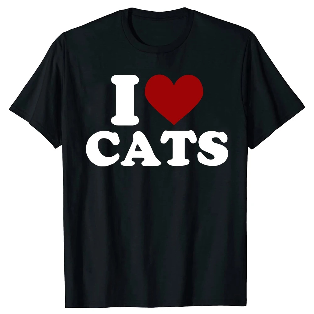 Ich Liebe Katzen 100% Baumwolle T-Shirts für Männer und Frauen Modischer Aufdruck T-Shirt Locker Übergroß Streetwear Hip Hop Unisex T-Shirt – Detail 2