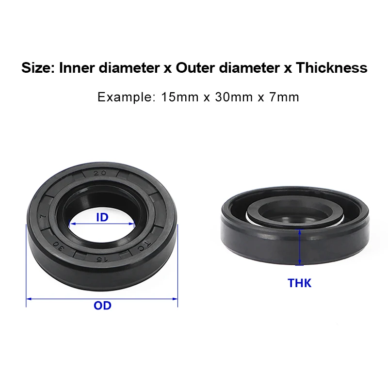 NBR Oil Seals ID 14/15/16/17mm OD 20~47mm THK 4~10mm Nitrile Rubber Double Lip TC Skeleton Oil Resistant Sealing Rotating Shaft
