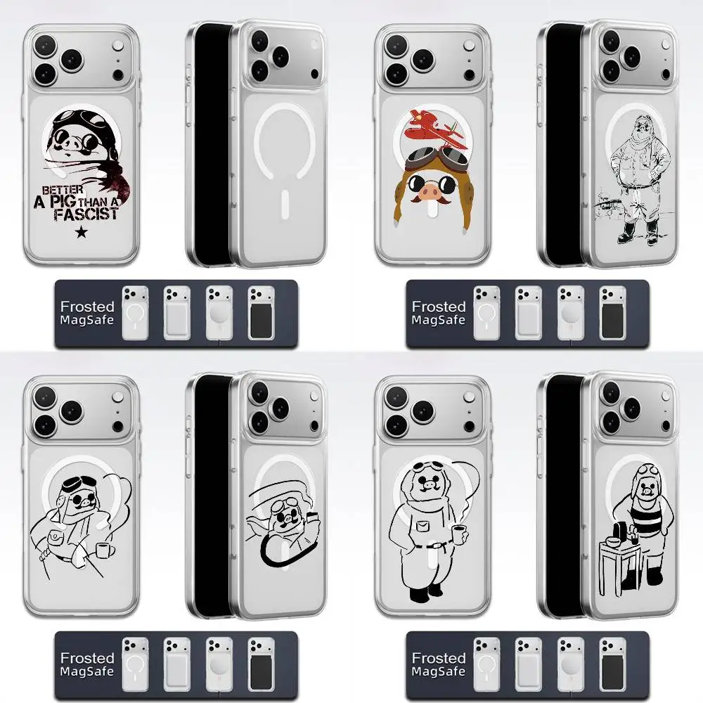 Étui de téléphone cochon rouge Cool, ligne de dessin animé, pour iPhone 17,16,15,14,13,12,11,Pro,Max,Plus,E,Air,Mini Magsafe Transparent